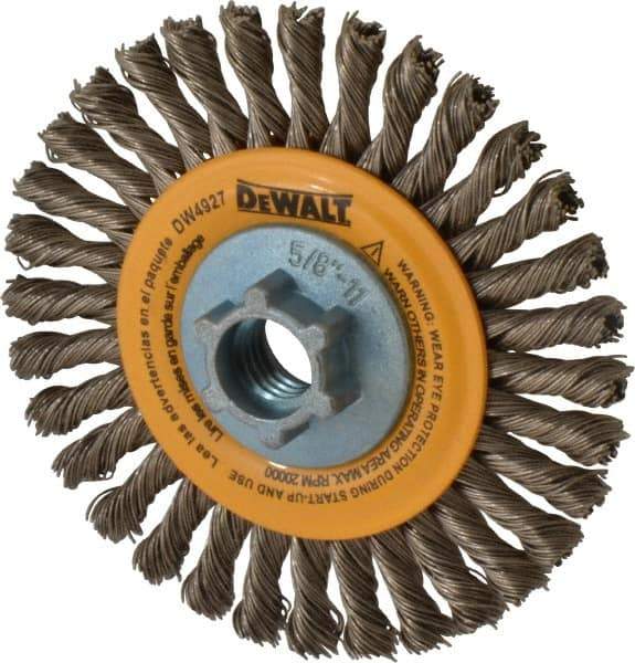 DeWALT - 4" OD, 5/8-11 Arbor Hole, Knotted Stainless Steel Wheel Brush - 0.02" Filament Diam, 20,000 RPM - Eagle Tool & Supply