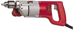 Milwaukee Tool - 1/2" Keyed Chuck, 1,000 RPM, D-Handle Electric Drill - 7 Amps, 120 Volts, Reversible, Includes Chuck Key with Holder & Side Handle - Eagle Tool & Supply