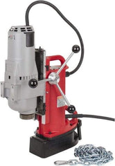 Milwaukee Tool - 1-1/4" Chuck, 11" Travel, Portable Electromagnetic Drill Press - 375 & 750 RPM, 12.5 Amps, 120 Volts, 9' Cord Length - Eagle Tool & Supply