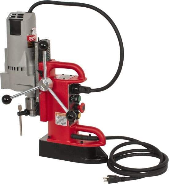 Milwaukee Tool - 3/4" Chuck, 9" Travel, Portable Electromagnetic Drill Press - 350 RPM, 12.5 Amps, 120 Volts, 9' Cord Length - Eagle Tool & Supply