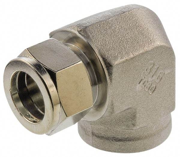 Parker - 3/4" OD, Stainless Steel Female Elbow - -425 to 1,200°F, 1-1/16" Hex, Comp x FNPT Ends - Eagle Tool & Supply