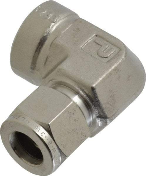 Parker - 1/2" OD, Stainless Steel Female Elbow - -425 to 1,200°F, 1-1/16" Hex, Comp x FNPT Ends - Eagle Tool & Supply