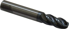 SGS - 3/8" Diam, 7/8" LOC, 4 Flute Solid Carbide Ball End Mill - AlTiN Finish, Single End, 2-1/2" OAL, 3/8" Shank Diam, Spiral Flute - Eagle Tool & Supply