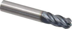 SGS - 7/16" Diam, 1" LOC, 4 Flute Solid Carbide Ball End Mill - AlTiN Finish, Single End, 2-3/4" OAL, 7/16" Shank Diam, Spiral Flute - Eagle Tool & Supply