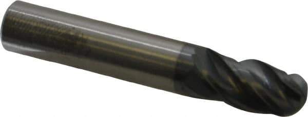 SGS - 1/2" Diam, 1" LOC, 4 Flute Solid Carbide Ball End Mill - AlTiN Finish, Single End, 3" OAL, 1/2" Shank Diam, Spiral Flute - Eagle Tool & Supply