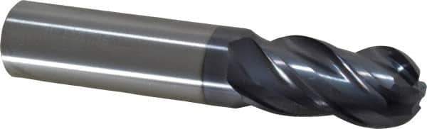 SGS - 3/4" Diam, 1-1/2" LOC, 4 Flute Solid Carbide Ball End Mill - AlTiN Finish, Single End, 4" OAL, 3/4" Shank Diam, Spiral Flute - Eagle Tool & Supply