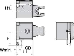 Kennametal - A4..05.. Insert, 30mm Head Length, 5mm Min Groove Width, Modular Grooving Cutting Unit Head - Neutral Cut, System Size KM25, Series A4 - Eagle Tool & Supply