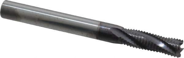 Niagara Cutter - 1/4" Diam, Fine Pitch, 3/4" LOC, 4 Flute Solid Carbide Corner Chamfer Roughing End Mill - AlTiN Finish, 2-1/2" OAL, 1/4" Shank Diam, Single End, Centercutting, 20° Helix - Eagle Tool & Supply