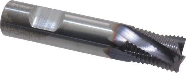 Niagara Cutter - 1/2" Diam, Fine Pitch, 5/8" LOC, 4 Flute Solid Carbide Corner Chamfer Roughing End Mill - TiAlN Finish, 2-1/2" OAL, 1/2" Shank Diam, Single End, Centercutting, 20° Helix - Eagle Tool & Supply