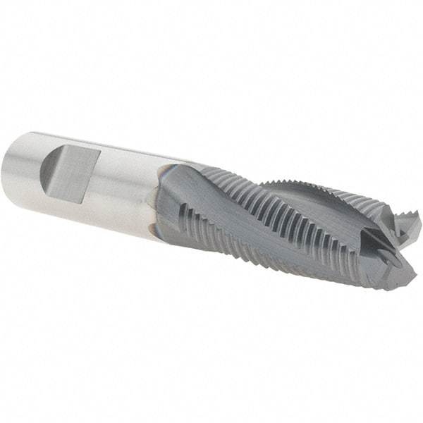 Niagara Cutter - 1/2" Diam, Fine Pitch, 1-1/4" LOC, 4 Flute Solid Carbide Corner Chamfer Roughing End Mill - AlTiN Finish, 3" OAL, 1/2" Shank Diam, Single End, Centercutting, 20° Helix - Eagle Tool & Supply