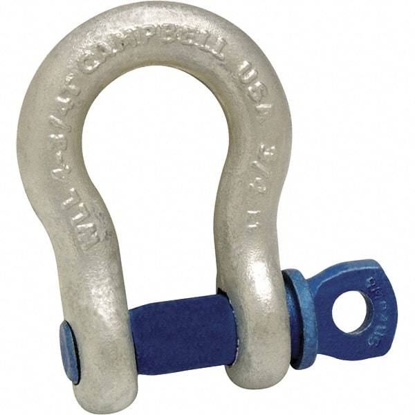 Campbell - 5/8" Nominal Chain Size, 3.25 Ton Carbon Steel Screw Anchor Shackle - 5/8" Pin Diam, 1-1/16" Wide Inside Jaw, 1-9/16" Inside Width, 1-7/16" Max Body Thickness - Eagle Tool & Supply