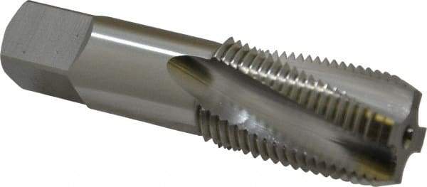 OSG - 1/2-14 NPT, 15° Helix, 4 Flutes, Bottoming Chamfer, Bright Finish, High Speed Steel, Spiral Flute Pipe Tap - Right Hand Flute, 11/16" Shank Diam, 1-3/8" Thread Length, 0.4687" Projection, 0.515" Square Size, - Eagle Tool & Supply