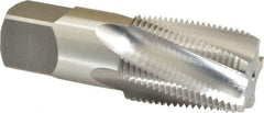 OSG - 1 - 11-1/2 NPT, 15° Helix, 5 Flutes, Bottoming Chamfer, Bright Finish, High Speed Steel, Spiral Flute Pipe Tap - Right Hand Flute, 1-1/8" Shank Diam, 1-3/4" Thread Length, 0.5781" Projection, 0.843" Square Size, - Eagle Tool & Supply
