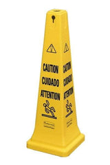 Rubbermaid - Caution, 12-1/4" Wide x 36" High, Plastic Floor Sign - Cone, Black on Yellow, For Accident Prevention - Eagle Tool & Supply