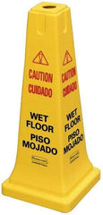 Rubbermaid - Caution - Wet Floor, 10-1/2" Wide x 25-3/4" High, Plastic Floor Sign - Cone, Black on Yellow, For Accident Prevention - Eagle Tool & Supply