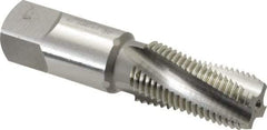 OSG - 1/4-18 NPTF, 15° Helix, 4 Flutes, Bottoming Chamfer, Bright Finish, High Speed Steel, Spiral Flute Pipe Tap - Right Hand Flute, 9/16" Shank Diam, 1-1/16" Thread Length, 0.3750" Projection, 0.421" Square Size, - Eagle Tool & Supply