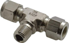 Parker - 3/8" OD, Stainless Steel Male Branch Tee - -425 to 1,200°F, 5/8" Hex, Comp x Comp x MNPT Ends - Eagle Tool & Supply