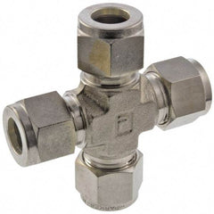 Parker - 1/8" OD, Stainless Steel Union Cross - -425 to 1,200°F, 7/16" Hex, All Comp Ends - Eagle Tool & Supply