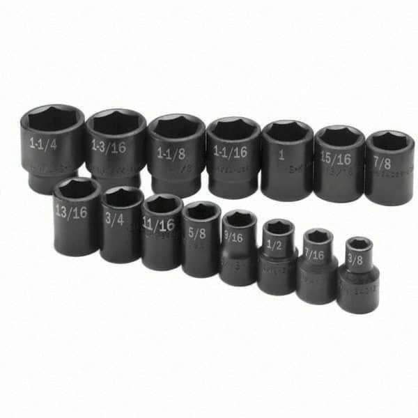 SK - 1/2" Drive Standard Impact Socket Set - 3/8 to 1-1/4", Inch Measurement Standard - Eagle Tool & Supply