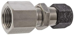 Parker - 3/8" OD, Stainless Steel Bulkhead Female Connector - 3/4" Hex, Comp x FNPT Ends - Eagle Tool & Supply