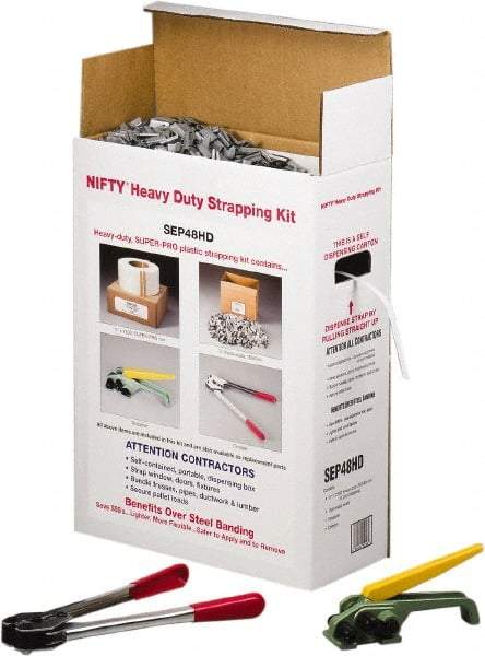 Nifty Products - Strapping Kits Type: Heavy-Duty Polypropylene Strapping Kit Contents: Coil; Tensioner; Crimper; Metal Seals - Eagle Tool & Supply