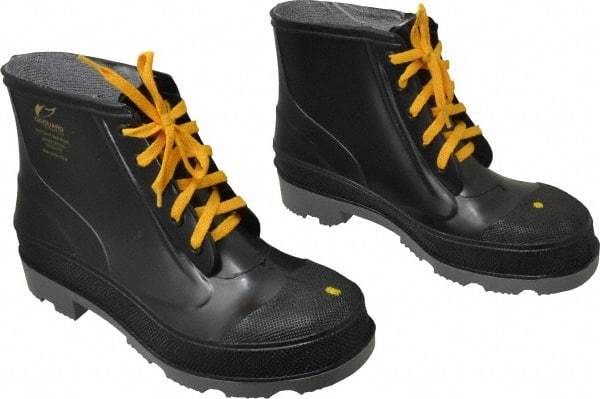 Dunlop Protective Footwear - Men's Size 9 Medium Width Steel Work Boot - Black, Polyurethane, PVC Upper, 6" High, Chemical Resistant, Non-Slip - Eagle Tool & Supply