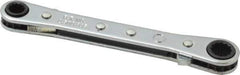 Proto - 1/4" x 5/16" 12 Point Reversible Ratcheting Box Wrench - Double End, 1-5/8" Head Diam x 1/2" Head Thickness, 4-3/8" OAL, Steel, Chrome Finish - Eagle Tool & Supply