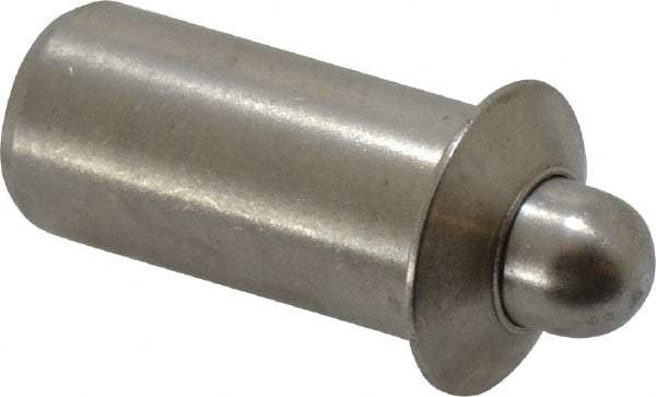 Vlier - 0.786" Body Len x 3/8" Body Diam, 0.234" Plunger Diam, 2.5 Lb Init to 7 Lb Final End Force, 0.786" Len Under Flange, Stainless Steel Press Fit Spring Plunger - 1/2" Flange Diam, 0.096" Flange Thickness, 0.882" Plunger Len, 3/16" Plunger Projection - Eagle Tool & Supply