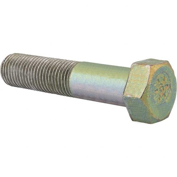 Made in North America - 1-1/2 - 6 UNC, 7" Length Under Head Hex Head Cap Screw - Partially Threaded, Grade 8 Alloy Steel, Zinc Yellow Dichromate Finish, 2-1/4" Hex - Eagle Tool & Supply