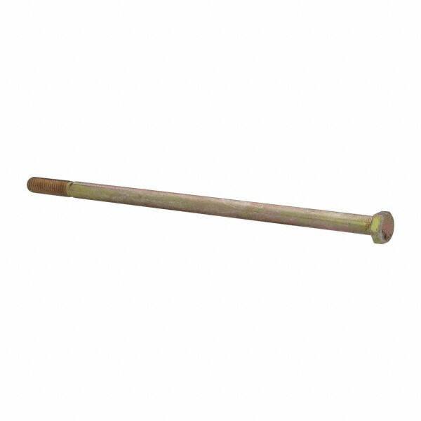 Made in North America - 3/8-16 UNC, 9" Length Under Head Hex Head Cap Screw - Partially Threaded, Grade 8 Alloy Steel, Zinc Yellow Dichromate Finish, 9/16" Hex - Eagle Tool & Supply