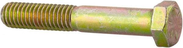 Made in North America - 3/8-16 UNC, 2-3/8" Length Under Head Hex Head Cap Screw - Partially Threaded, Grade 8 Alloy Steel, Zinc Yellow Dichromate Finish, 9/16" Hex - Eagle Tool & Supply