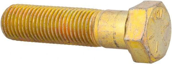 Made in USA - 7/16-20 UNF, 1-3/4" Length Under Head Hex Head Cap Screw - Partially Threaded, Grade 8 Alloy Steel, Zinc Yellow Dichromate Finish, 5/8" Hex - Eagle Tool & Supply