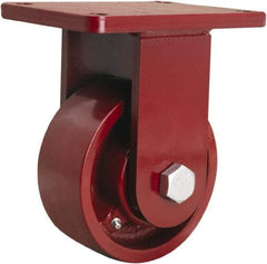 Hamilton - 6" Diam x 2-1/2" Wide x 8-1/2" OAH Top Plate Mount Rigid Caster - Cast Iron, 2,200 Lb Capacity, Straight Roller Bearing, 5-1/2 x 7-1/2" Plate - Eagle Tool & Supply