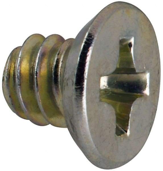 Value Collection - #6-32 UNC, 3/16" OAL Phillips Drive Machine Screw - Flat Undercut Head, Grade J82 Steel, Zinc-Plated Finish, Without Washer - Eagle Tool & Supply