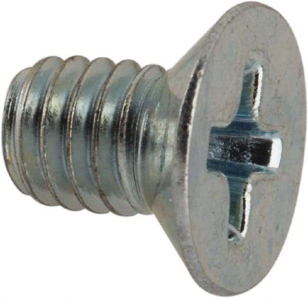 Value Collection - M4x0.70 Metric Coarse, 6mm OAL Phillips Drive Machine Screw - Flat Head, Grade 4.8 Steel, Zinc-Plated Finish, Without Washer - Eagle Tool & Supply