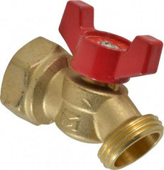 B&K Mueller - 3/4" Pipe, 125 psi WOG Rating, 1/4" Long Shank, Brass Hose Bibb, Stop Valve - Wing Tee Handle, FNPT x GHT End Connections - Eagle Tool & Supply