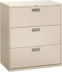 Hon - 36" Wide x 40.88" High x 19-1/4" Deep, 3 Drawer Lateral File - Steel, Light Gray - Eagle Tool & Supply