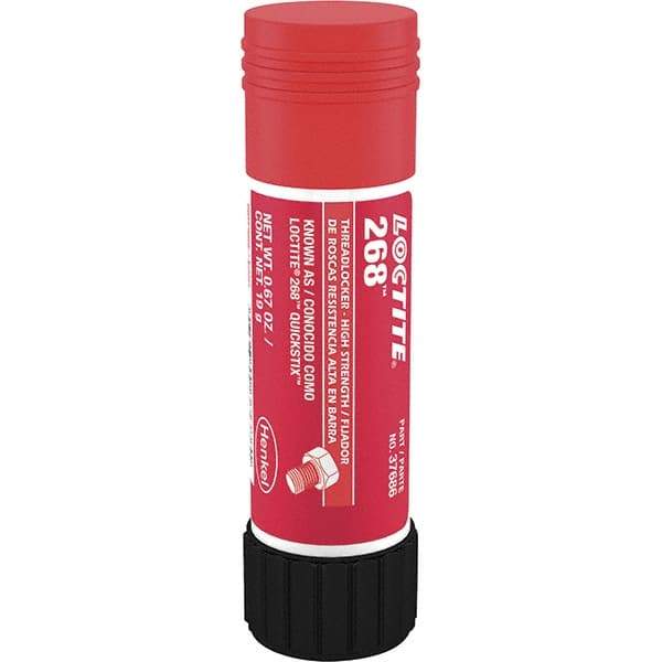 Loctite - 19 g Stick, Red, High Strength Semisolid Threadlocker - Series 268, 72 hr Full Cure Time, Hand Tool, Heat Removal - Eagle Tool & Supply