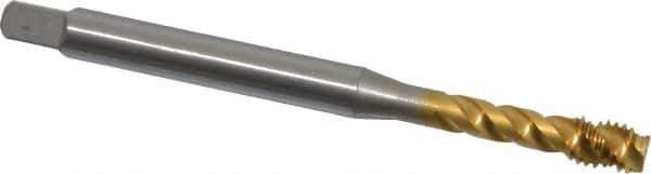 OSG - M6x1.00 Metric Coarse 3 Flute 6H Modified Bottoming Spiral Flute Tap - Vanadium High Speed Steel, TiN Finish, 80mm OAL, Right Hand Flute, Right Hand Thread - Eagle Tool & Supply
