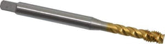 OSG - M6x1.00 Metric Coarse 3 Flute 6H Modified Bottoming Spiral Flute Tap - Vanadium High Speed Steel, TiN Finish, 80mm OAL, Right Hand Flute, Right Hand Thread - Eagle Tool & Supply