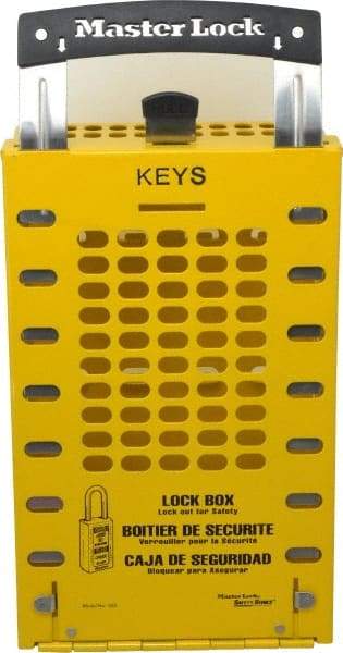 Master Lock - 3-1/2" Deep x 6-3/8" Wide x 12-3/4" High, Portable & Wall Mount Group Lockout Box - Yellow, 14 Padlocks - Eagle Tool & Supply