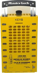 Master Lock - 3-1/2" Deep x 6-3/8" Wide x 12-3/4" High, Portable & Wall Mount Group Lockout Box - Yellow, 14 Padlocks - Eagle Tool & Supply
