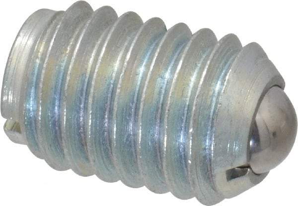 Gibraltar - 1/2-13, 0.281" Ball Diam, 3/4" Body Length, 0.072" Max Ball Reach, Threaded Ball Plunger - Steel Body, Steel Ball, 3 Lb Initial End Force, 6 Lb Final End Force, Locking Element - Eagle Tool & Supply