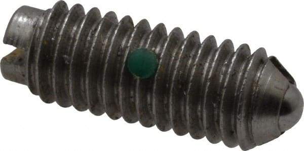 Gibraltar - 10-32, 0.093" Ball Diam, 33/64" Body Length, 0.025" Max Ball Reach, Threaded Ball Plunger - Stainless Steel Body, Stainless Steel Ball, 2 Lb Initial End Force, 5 Lb Final End Force, Locking Element - Eagle Tool & Supply