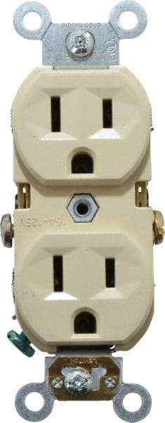 Leviton - 125 VAC, 15 Amp, 5-15R NEMA Configuration, Ivory, Specification Grade, Self Grounding Duplex Receptacle - 1 Phase, 2 Poles, 3 Wire, Flush Mount, Tamper Resistant - Eagle Tool & Supply