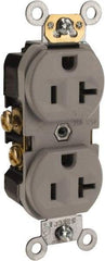 Leviton - 125 VAC, 20 Amp, 5-20R NEMA Configuration, Gray, Specification Grade, Self Grounding Duplex Receptacle - 1 Phase, 2 Poles, 3 Wire, Flush Mount, Tamper Resistant - Eagle Tool & Supply