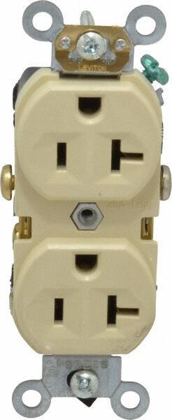 Leviton - 125 VAC, 20 Amp, 5-20R NEMA Configuration, Ivory, Specification Grade, Self Grounding Duplex Receptacle - 1 Phase, 2 Poles, 3 Wire, Flush Mount, Tamper Resistant - Eagle Tool & Supply