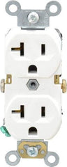 Leviton - 125 VAC, 20 Amp, 5-20R NEMA Configuration, White, Specification Grade, Self Grounding Duplex Receptacle - 1 Phase, 2 Poles, 3 Wire, Flush Mount, Tamper Resistant - Eagle Tool & Supply