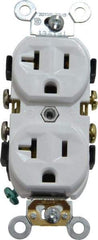 Leviton - 125 VAC, 20 Amp, 5-20R NEMA Configuration, White, Specification Grade, Self Grounding Duplex Receptacle - 1 Phase, 2 Poles, 3 Wire, Flush Mount, Tamper Resistant - Eagle Tool & Supply