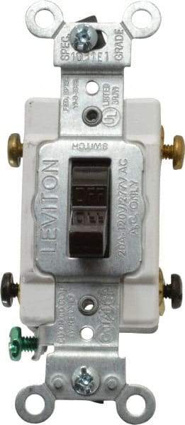 Leviton - 2 Pole, 120 to 277 VAC, 20 Amp, Commercial Grade, Toggle, Wall and Dimmer Light Switch - 1.31 Inch Wide x 4.06 Inch High - Eagle Tool & Supply